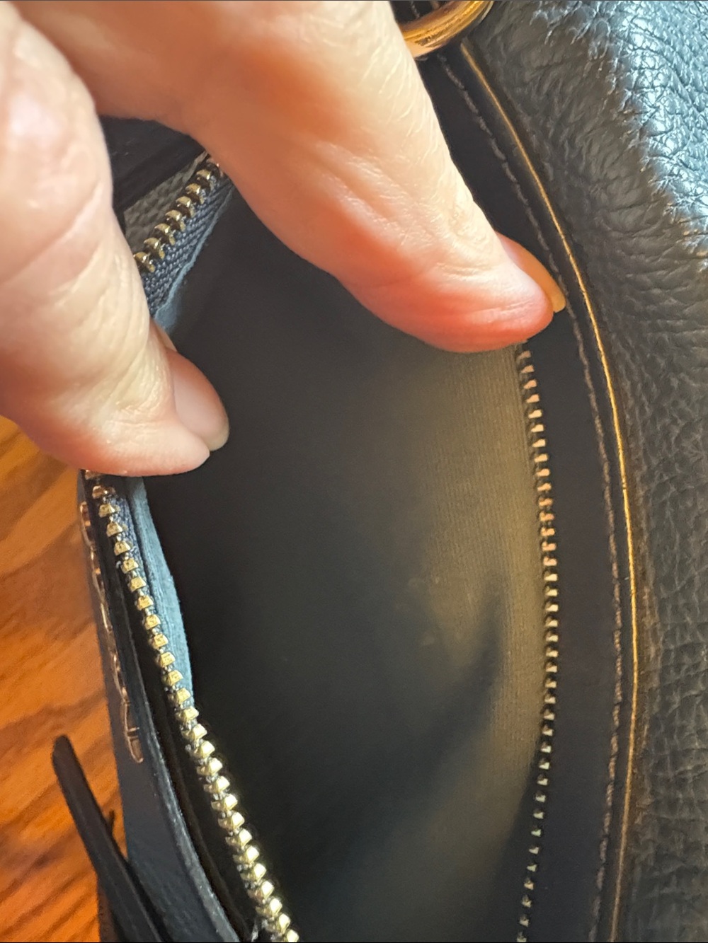 Coach Navy Pebbled Leather Satchel with suede sides and gold Hardware - Picture 6 of 9